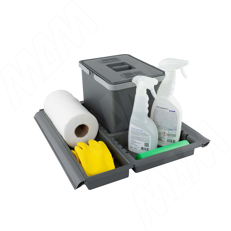 METROPOLIS Система для сбора, сортировки и утилизации мусора для мебельного ящика шириной 500мм с 1 емкостью: 12л, с крышкой, цвет серый базальт RAL70 фото товара 4 - PTC22050507FC97