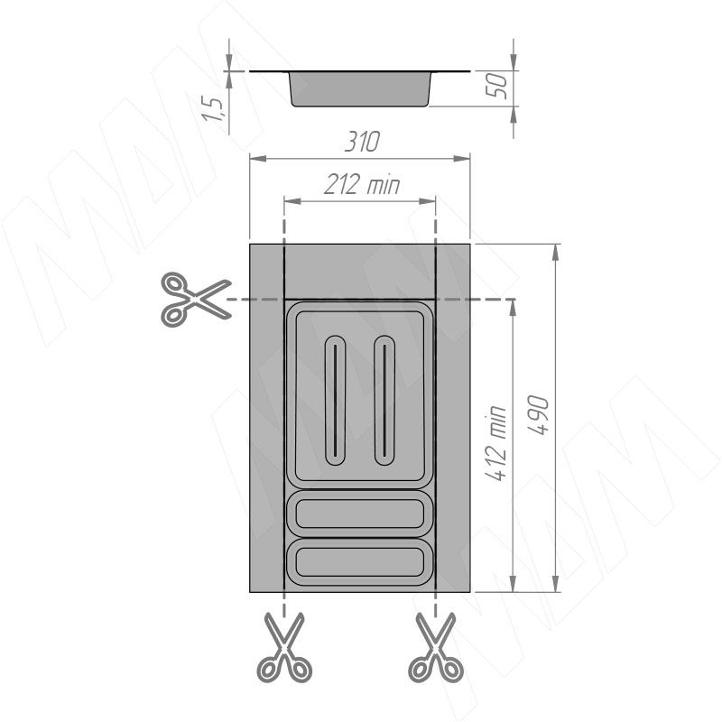 UPPO Лоток кухонный для столовых приборов для ящика c фасадом 300мм, цвет серый базальт фото товара 5 - R130SC9710