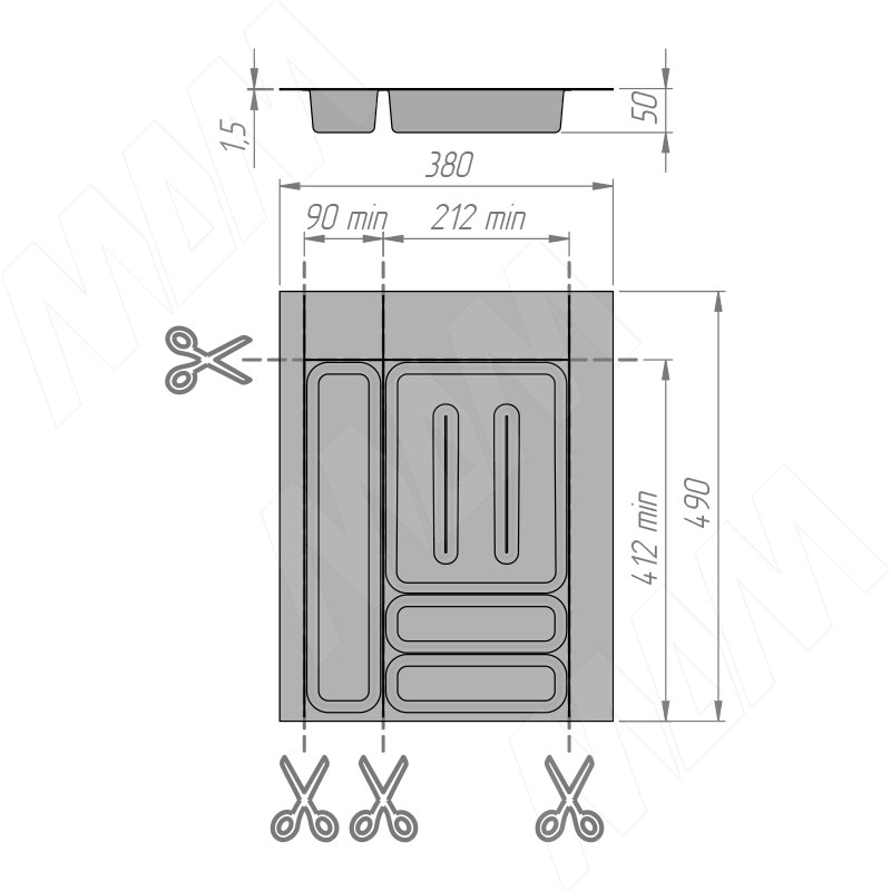 UPPO Лоток кухонный для столовых приборов для ящика c фасадом 400мм, цвет серый базальт фото товара 5 - R140SC9720