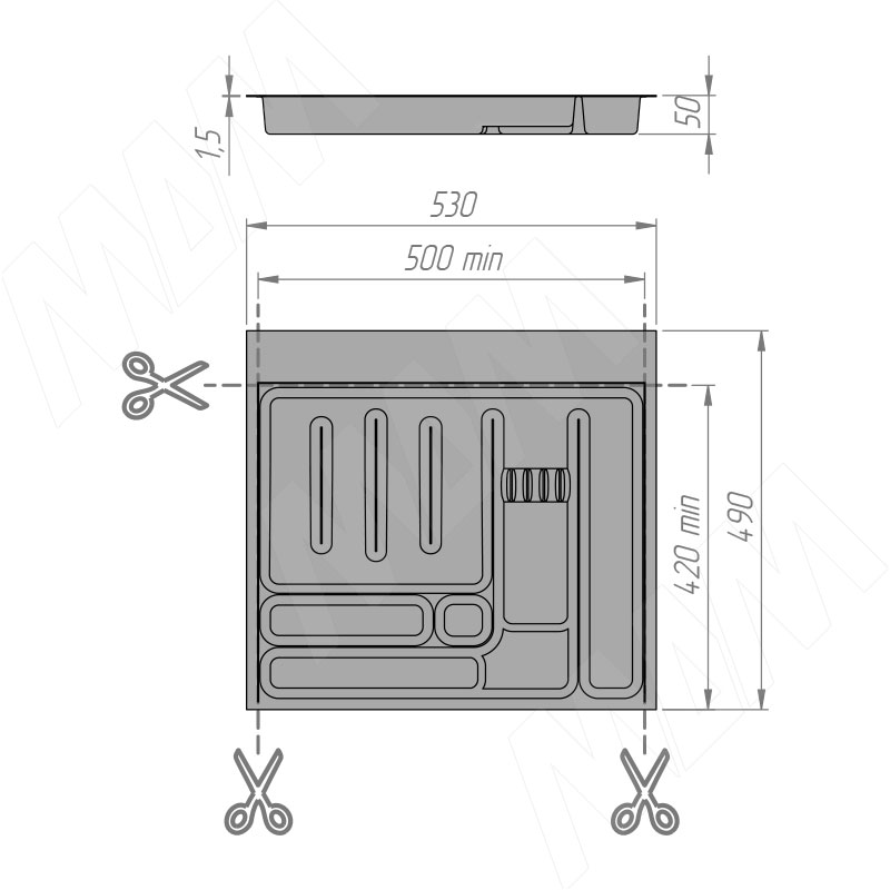 UPPO Лоток кухонный для столовых приборов для ящика c фасадом 600мм, цвет серый базальт фото товара 6 - R160SC9740