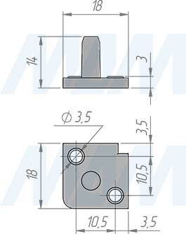 Размеры основы внешнего угла квадратного алюминиевого плинтуса (артикул 09.577)