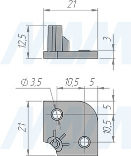 Размеры основы трехмерного угла квадратного алюминиевого плинтуса (артикул 09.577)