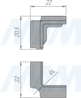 Размеры крышки трехмерного угла квадратного алюминиевого плинтуса (артикул 09.577)