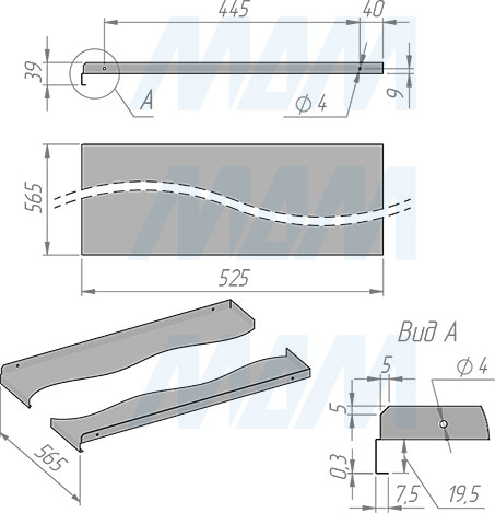 Размеры алюминиевого поддона для кухонной базы 600 мм под раковину (артикул 40B.9871.60)