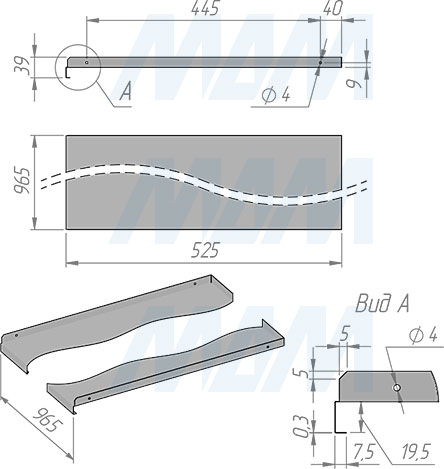 Размеры алюминиевого поддона для кухонной базы 1000 мм под раковину (артикул 40B.9872.10)