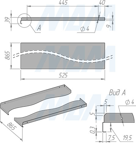 Размеры алюминиевого поддона для кухонной базы 900 мм под раковину (артикул 40B.9872.90)