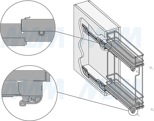 Установка двухуровневой корзины GALAXY  с боковым креплением для фасада шириной 150 мм (артикул ELQGMSL152SXPRPOMBAS), схема 3