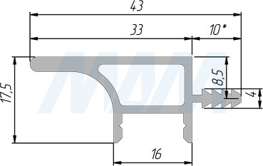 Размеры профиль-ручки GOLIGHT для верхней базы под светодиодную ленту (артикул GL3.152A PR)