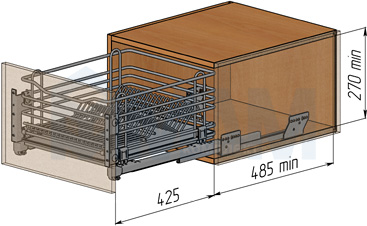 Установка корзины-посудосушителя ROUND с плавным закрыванием для нижнего яруса кухни (артикул KCCPTGMSL2...PACSI), схема 1