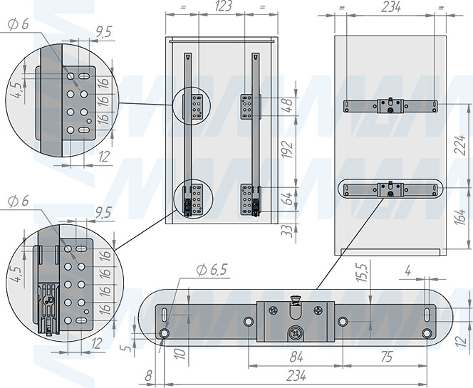 Установка системы KOMBI 2.0 M30W для фасадов шириной от 300 мм с 2 ведрами для сортировки и хранения (артикул KOMBI2GME302SCGM), схема 1