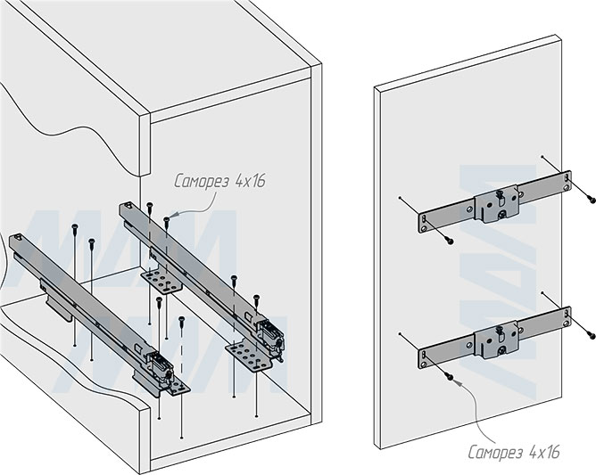 Установка системы KOMBI 2.0 M30W для фасадов шириной от 300 мм с 2 ведрами для сортировки и хранения (артикул KOMBI2GME302SCGM), схема 3