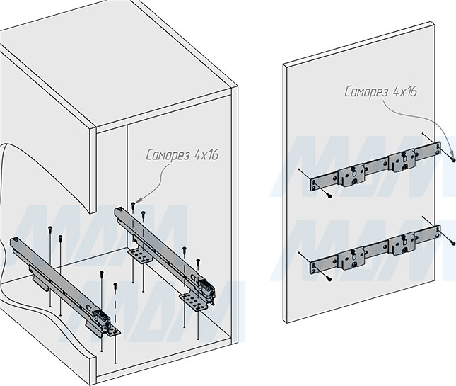 Установка системы KOMBI 2.0 M40W для фасадов шириной от 400 мм с 1 ведром для сортировки и хранения (артикул KOMBI2GME401ASCGM), схема 3