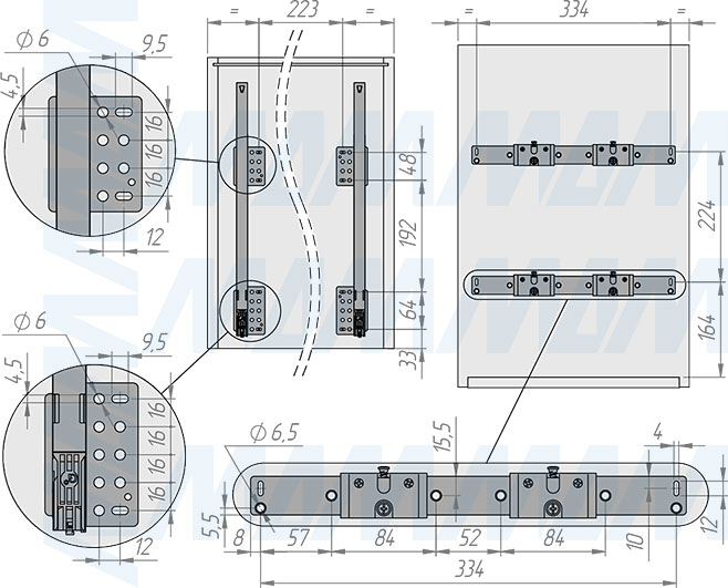 Установка системы KOMBI 2.0 M40W для фасадов шириной от 400 мм с 2 ведрами для сортировки и хранения (артикул KOMBI2GME402SCGM), схема 1