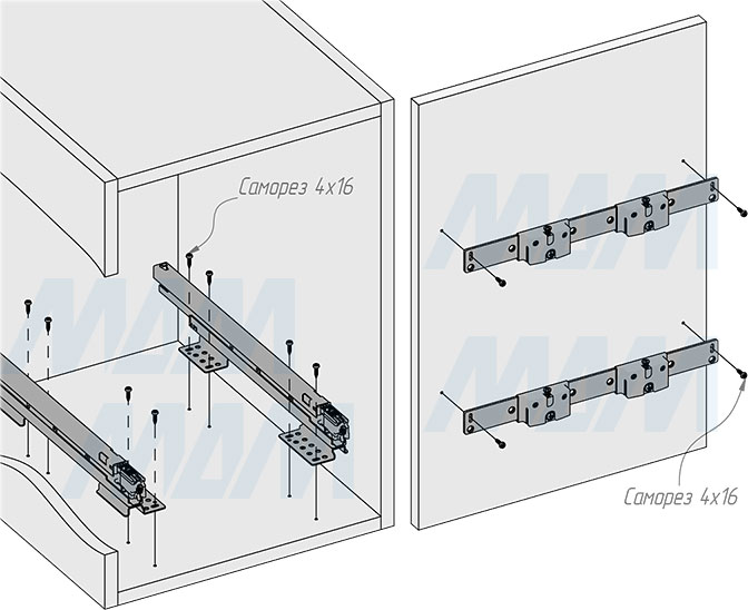 Установка системы KOMBI 2.0 M40W для фасадов шириной от 400 мм с 2 ведрами для сортировки и хранения (артикул KOMBI2GME402SCGM), схема 3