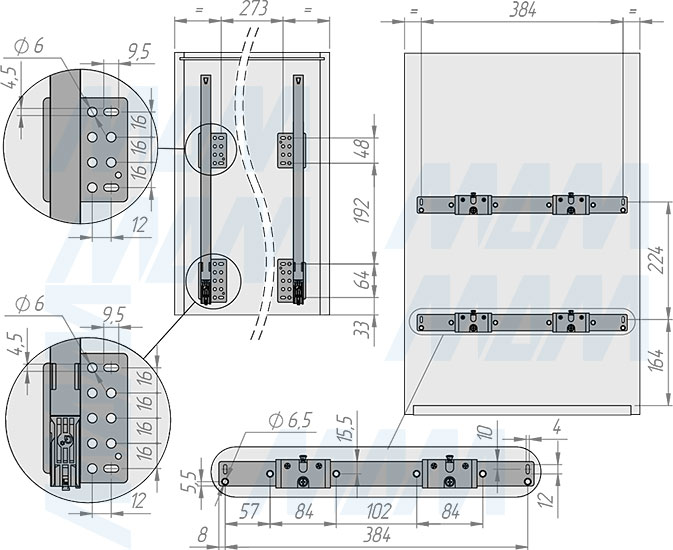 Установка системы KOMBI 2.0 M45W для фасадов шириной от 450 мм с 1 ведром для сортировки и хранения (артикул KOMBI2GME451ASCGM), схема 1
