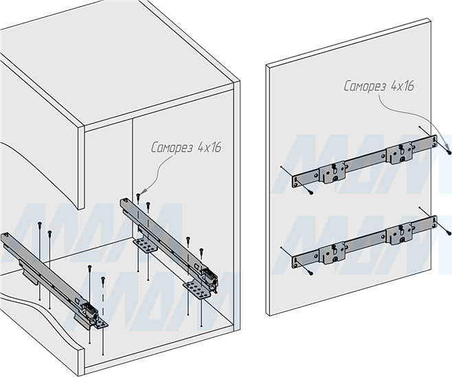 Установка системы KOMBI 2.0 M45W для фасадов шириной от 450 мм с 1 ведром для сортировки и хранения (артикул KOMBI2GME451ASCGM), схема 3