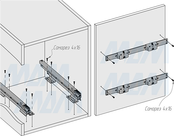 Установка системы KOMBI 2.0 M45W для фасадов шириной от 450 мм с 2 ведрами для сортировки и хранения (артикул KOMBI2GME452SCGM), схема 3
