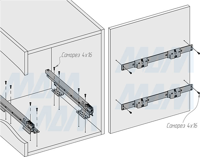 Установка системы KOMBI 2.0 M45W для фасадов шириной от 450 мм с 3 ведрами для сортировки и хранения (артикул KOMBI2GME453SCGM), схема 3