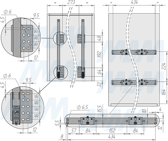 Установка системы KOMBI 2.0 M50W для фасадов шириной от 500 мм с 1 ведром для сортировки и хранения (артикул KOMBI2GME501ASCGM), схема 1