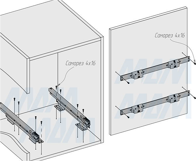 Установка системы KOMBI 2.0 M50W для фасадов шириной от 500 мм с 1 ведром для сортировки и хранения (артикул KOMBI2GME501ASCGM), схема 3