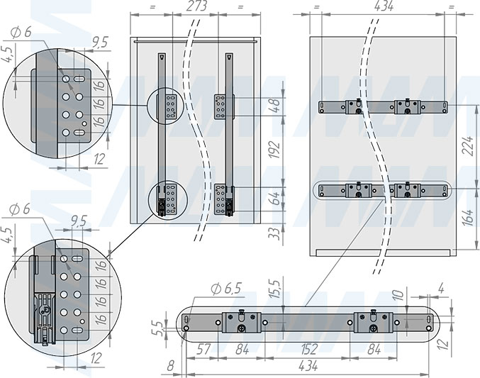 Установка системы KOMBI 2.0 M50W для фасадов шириной от 500 мм с 2 ведрами для сортировки и хранения (артикул KOMBI2GME502SCGM), схема 1