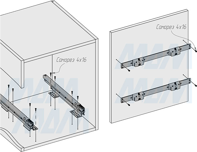 Установка системы KOMBI 2.0 M50W для фасадов шириной от 500 мм с 2 ведрами для сортировки и хранения (артикул KOMBI2GME502SCGM), схема 3
