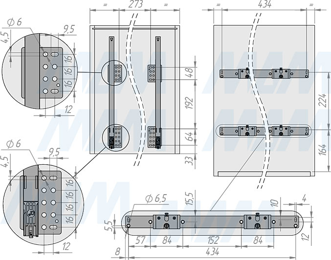 Установка системы KOMBI 2.0 M50W для фасадов шириной от 500 мм с 3 ведрами для сортировки и хранения (артикул KOMBI2GME503SCGM), схема 1
