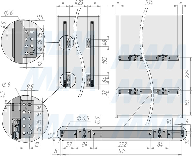 Установка системы KOMBI 2.0 M60W для фасадов шириной от 600 мм с 2 ведрами (33+33 л) для сортировки и хранения (артикул KOMBI2GME602ASCGM), схема 1