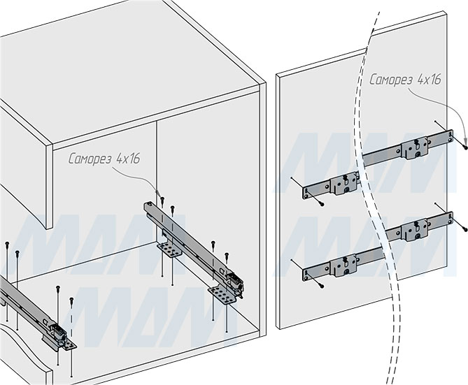 Установка системы KOMBI 2.0 M60W для фасадов шириной от 600 мм с 2 ведрами (33+33 л) для сортировки и хранения (артикул KOMBI2GME602ASCGM), схема 3