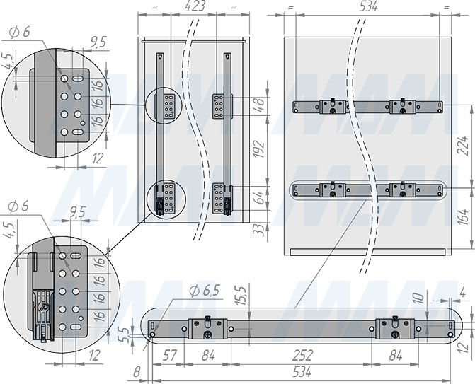 Установка системы KOMBI 2.0 M60W для фасадов шириной от 600 мм с 2 ведрами (47+47 л) для сортировки и хранения (артикул KOMBI2GME602SCGM), схема 1