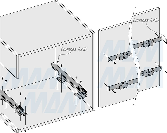 Установка системы KOMBI 2.0 M60W для фасадов шириной от 600 мм с 4 ведрами для сортировки и хранения (артикул KOMBI2GME604SCGM), схема 3