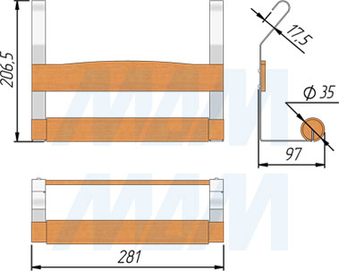 Размеры держателя для полотенца для рейлинга LANDSBY (артикул LNB28BA01P)
