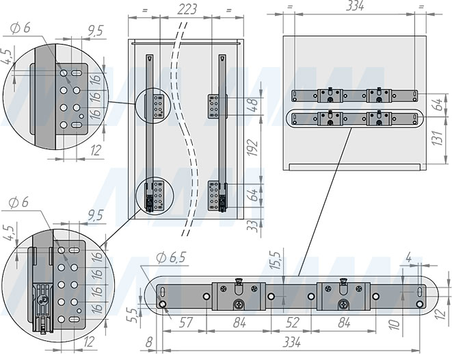 Установка системы KOMBI MINI M40W для фасадов шириной от 400 мм с 2 ведрами для сортировки и хранения (артикул MKOMBI2GME402SCGM), схема 1
