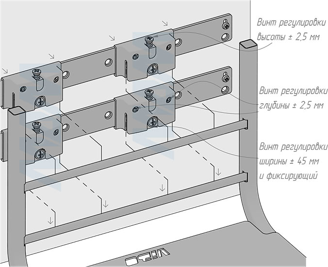 Установка системы KOMBI MINI M40W для фасадов шириной от 400 мм с 2 ведрами для сортировки и хранения (артикул MKOMBI2GME402SCGM), схема 5