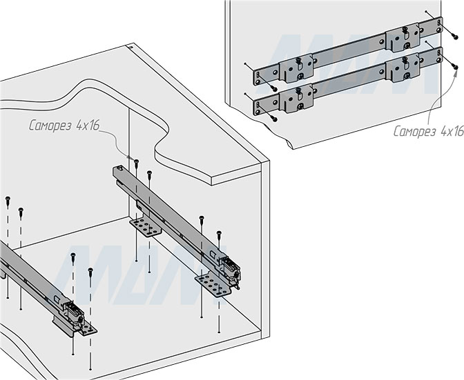 Установка системы KOMBI MINI M45W для фасадов шириной от 450 мм с 2 ведрами для сортировки и хранения (артикул MKOMBI2GME452SCGM), схема 3