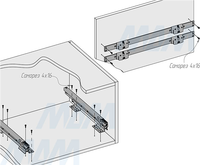 Установка системы KOMBI MINI M60W для фасадов шириной от 600 мм с 2 ведрами для сортировки и хранения (артикул MKOMBI2GME602SCGM), схема 3