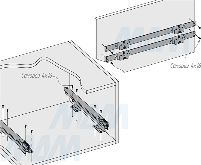 Установка системы KOMBI MINI M60W для фасадов шириной от 600 мм с 4 ведрами для сортировки и хранения (артикул MKOMBI2GME604SCGM), схема 3