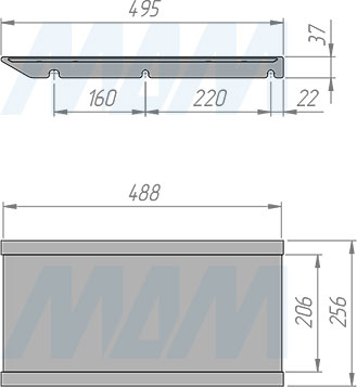 Размер полки-разделителя для ширины фасада 300 мм (артикул PCOF30)