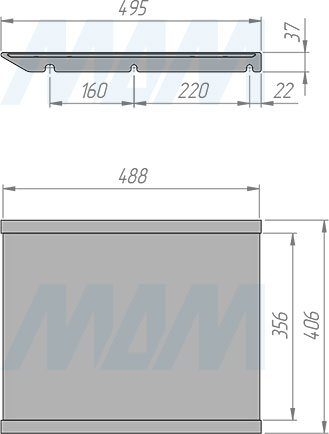 Размер полки-разделителя для ширины фасада 450 мм (артикул PCOF45)
