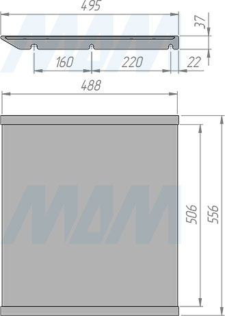 Размер полки-разделителя для ширины фасада 600 мм (артикул PCOF60)