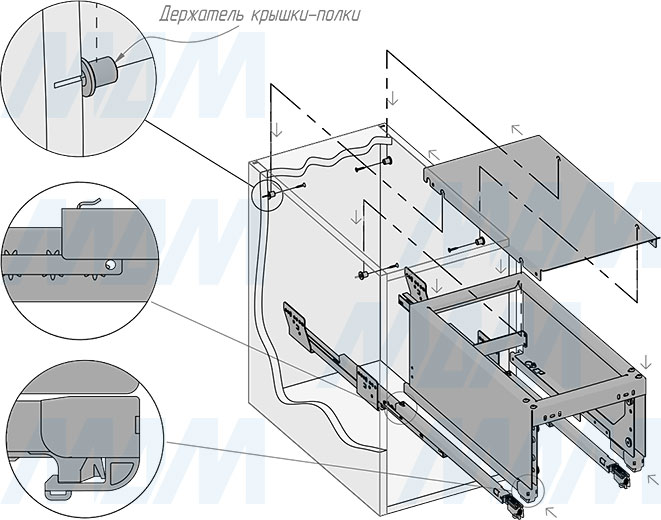 Установка системы GLOBE 2.0 M30W для фасадов шириной 300 мм с 1 ведром для сортировки и хранения (артикул PG2GME301SCGM), схема 3