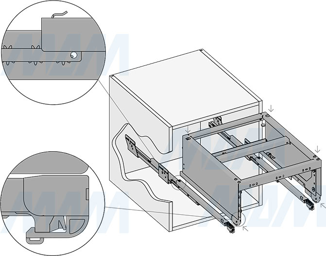 Установка системы GLOBE 2.0 M45W для фасадов шириной 500 мм с 2 ведрами для сортировки и хранения (артикул PG2GME452SCGM), схема 3