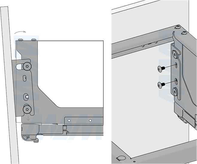 Установка системы GLOBE 2.0 M45W для фасадов шириной 500 мм с 2 ведрами для сортировки и хранения (артикул PG2GME452SCGM), схема 5