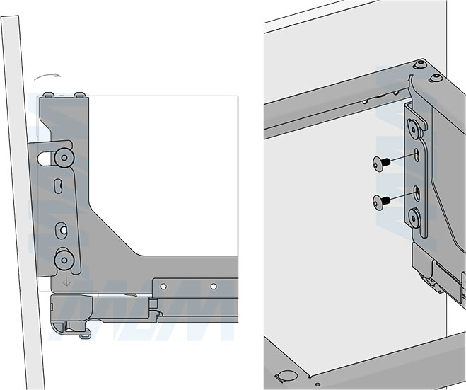 Установка системы GLOBE 2.0 M45W для фасадов шириной 500 мм с 3 ведрами для сортировки и хранения (артикул PG2GME453SCGM), схема 5