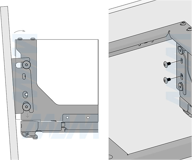 Установка системы GLOBE 2.0 M50W для фасадов шириной 500 мм с 2 ведрами для сортировки и хранения (артикул PG2GME502SCGM), схема 5
