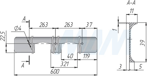 Размеры угловой планки для столешницы толщиной 38 мм (артикул ПУ-38)