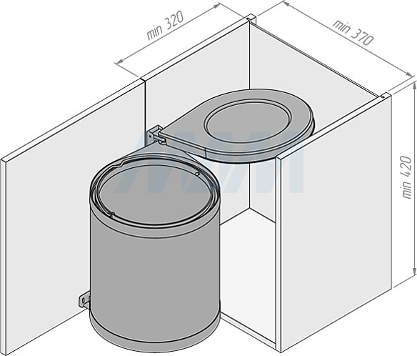 Размер корпуса для установки ведра для мусора, 14 литров (артикул SLG 009-14L)