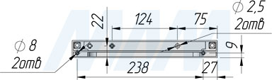 Размеры посудосушителя ROUND для чашек с гладкой рамкой и держателем задней стенки (Vibo), чертеж 2
