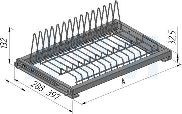 Размеры посудосушителя ROUND для тарелок с гладкой рамкой и держателем задней стенки (Vibo), чертеж 1