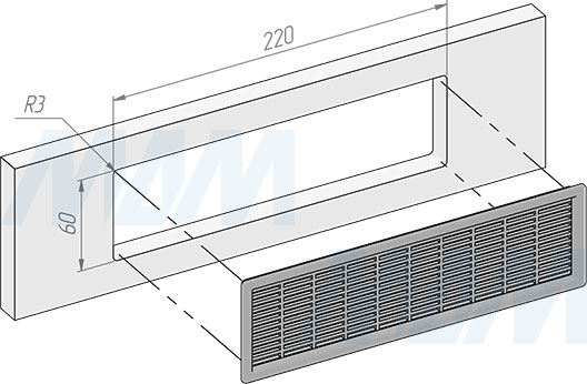 Установка универсальной вентиляционной пластиковой решетки, 227х68 мм (артикул VG-2020)